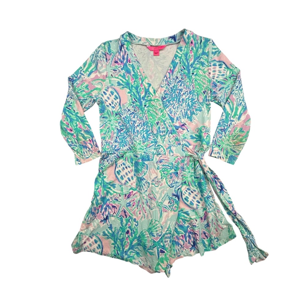 Lilly Pulitzer Karlie Wrap Romper Women Medium Amethyst Tint Crayesa Floral Wrap - Picture 2 of 16